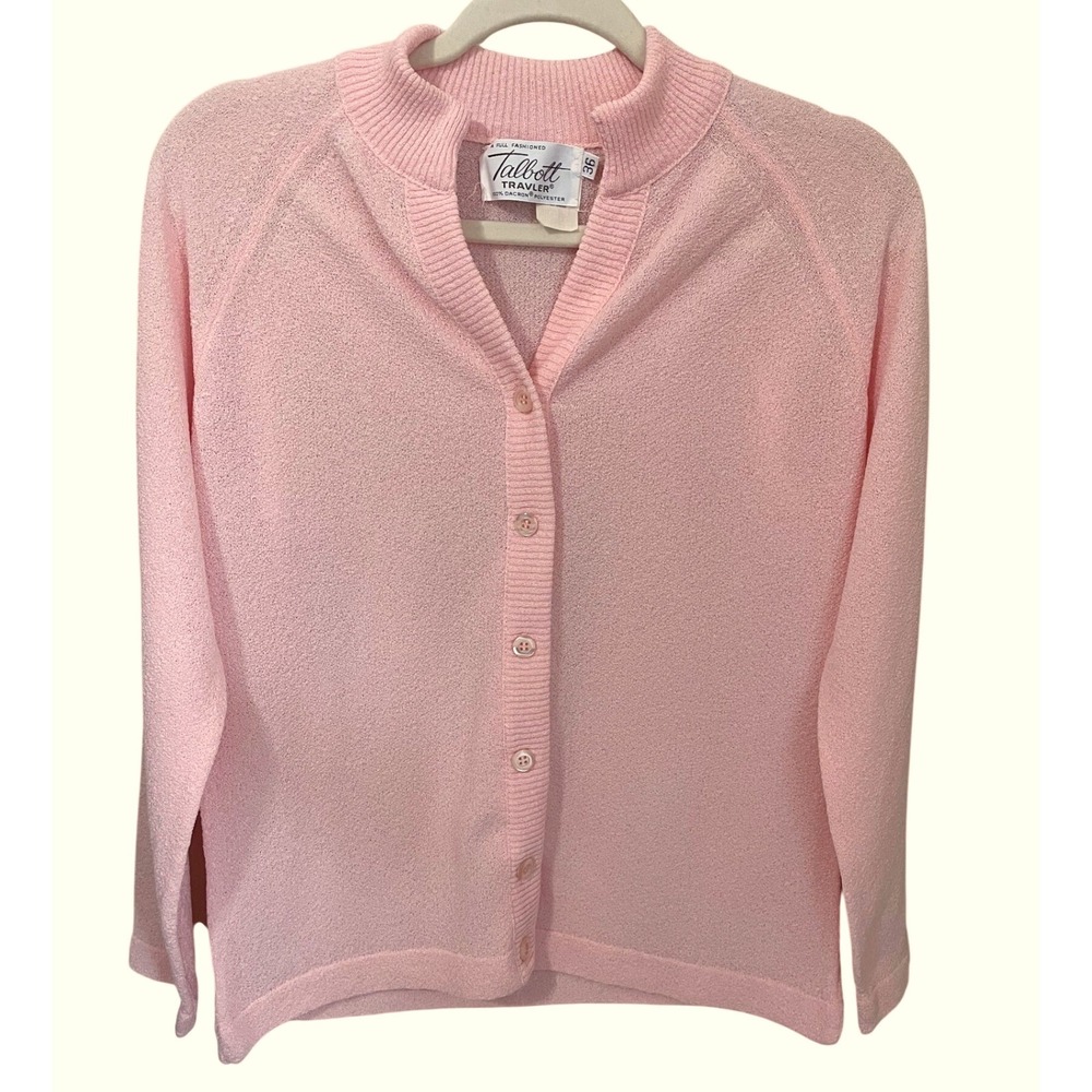 Vintage 1960s Talbott Travler Pink Knit Cardigan Sweater Size 36 (M) Dacron - Picture 1 of 5